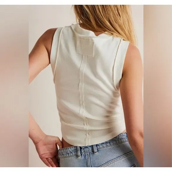 Free People We The Free Kate Ribbed stretch Tank top in ivory M NEW - Picture 4 of 9